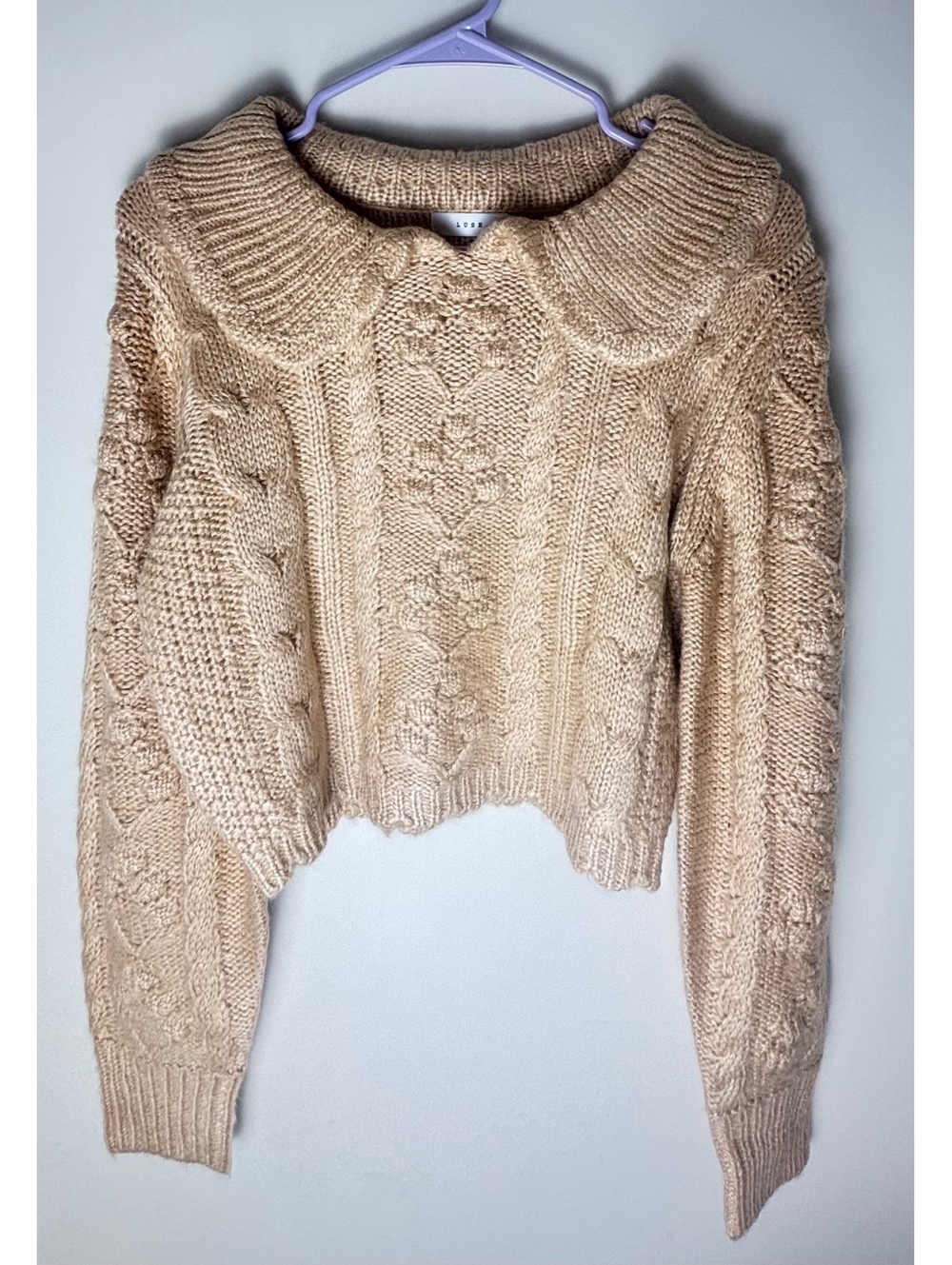 Lush Cable Knit Cropped Sweater Small Peter Pan Collar Cottagecore NWOT